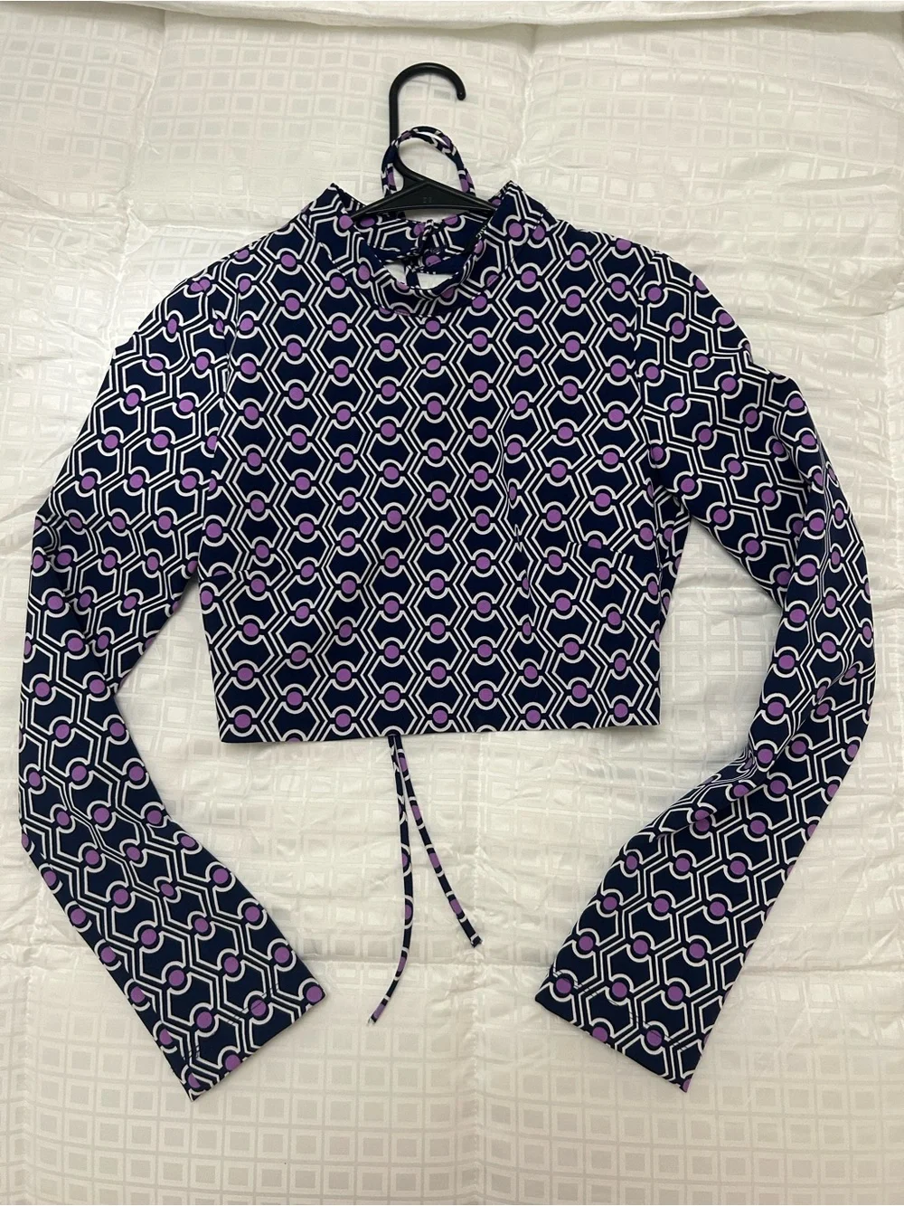 Zara Purple & Black Geometric Long Sleeve Crop Top
